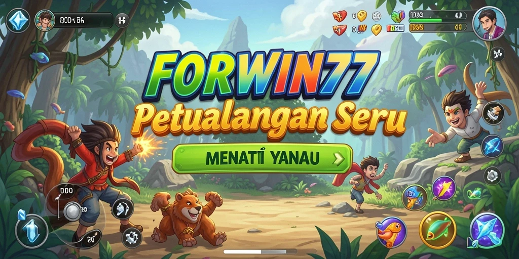 Tampilan antarmuka menarik dari game Petualangan FORWIN77.
