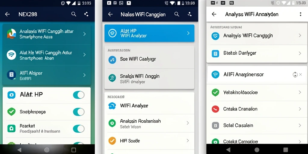 Antarmuka pengguna NEX288 yang menunjukkan analisis jaringan WiFi.
